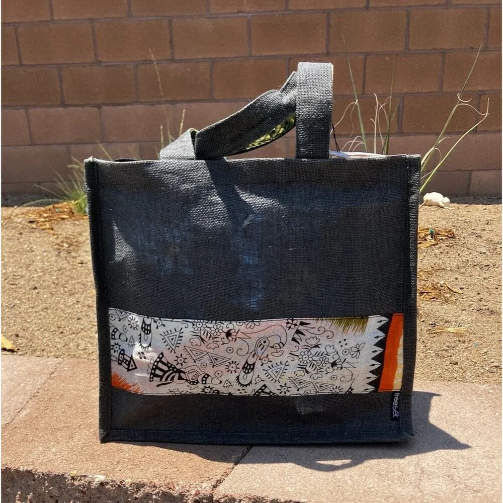 New Freeset Tote Bag Weaved Burlap Double Handle India Freedom